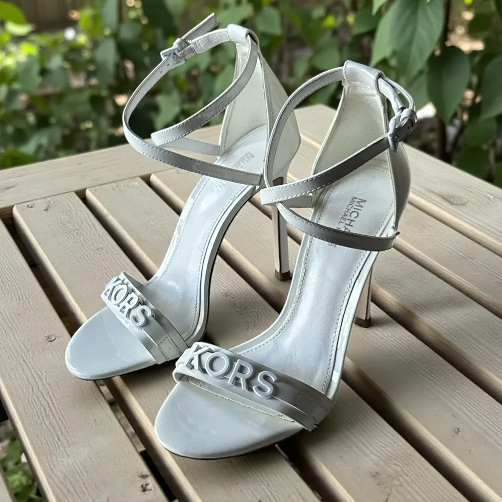 Michael Kors Optic White Leather 4” Strappy Heels Women’s Size 5